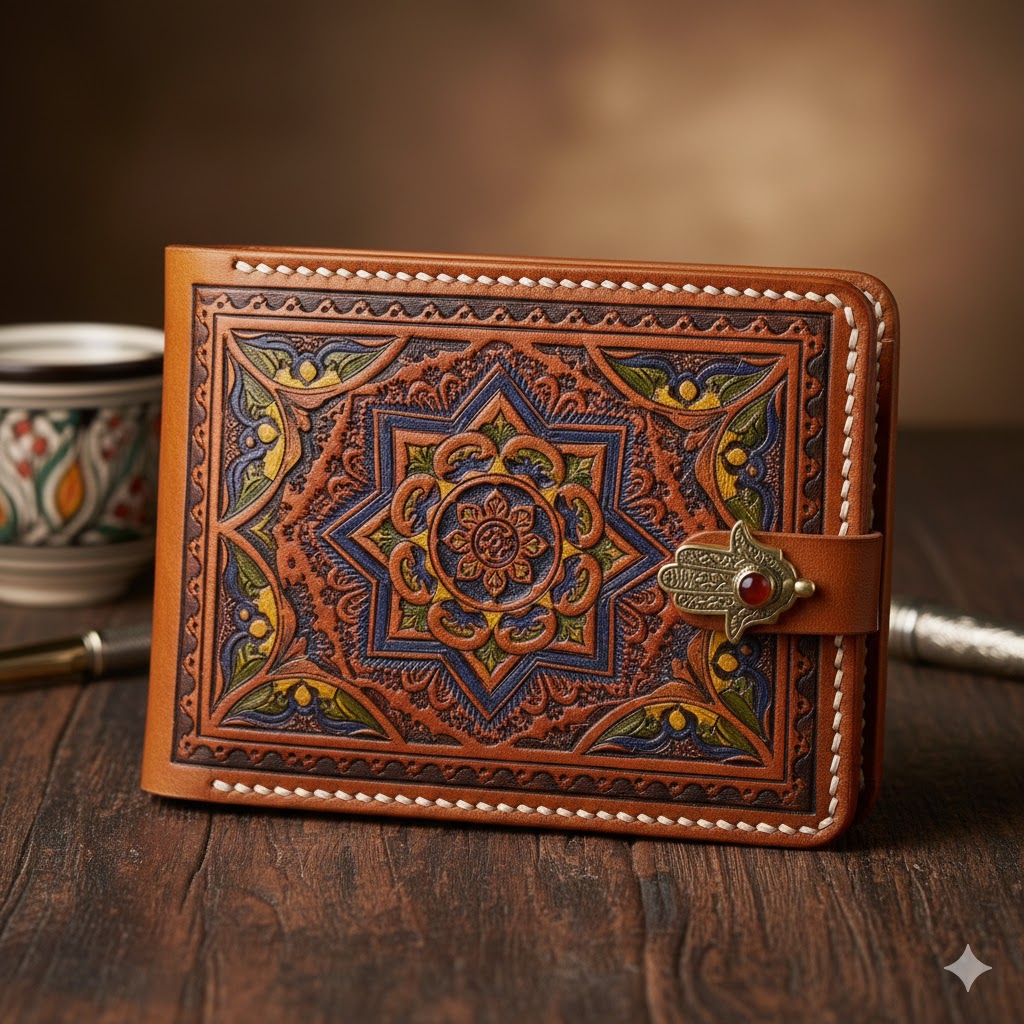 The "Sidi Bou Said" Heritage Wallet - Premium Leather with North African Engraving & Classic Snap