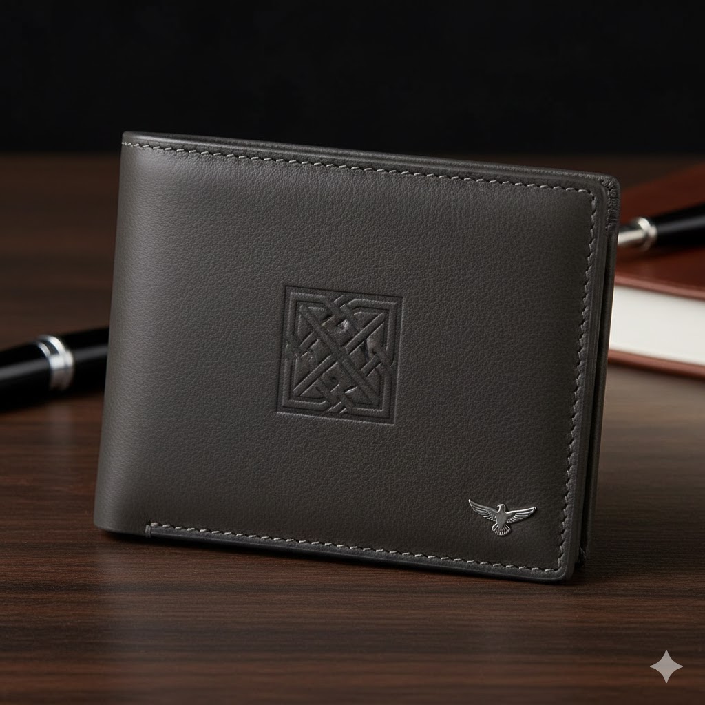 The "Urban Knot" Executive Wallet - Dark Grey Leather with Geometric Engraving